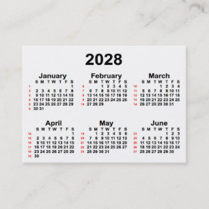 2028 White 52 Week Calendar by Janz Business Cards