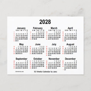 2028 White 52 Weeks Calendar by Janz Postcard