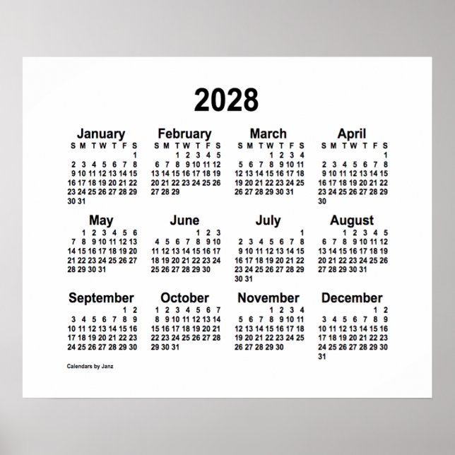 2028 White Calendar by Janz Print (Front)