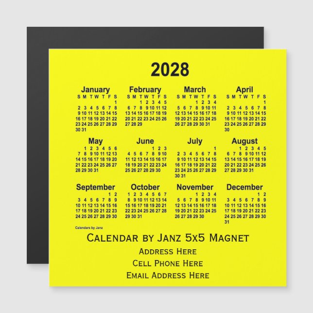 2028 Yellow Business Calendar by Janz (Front/Back)