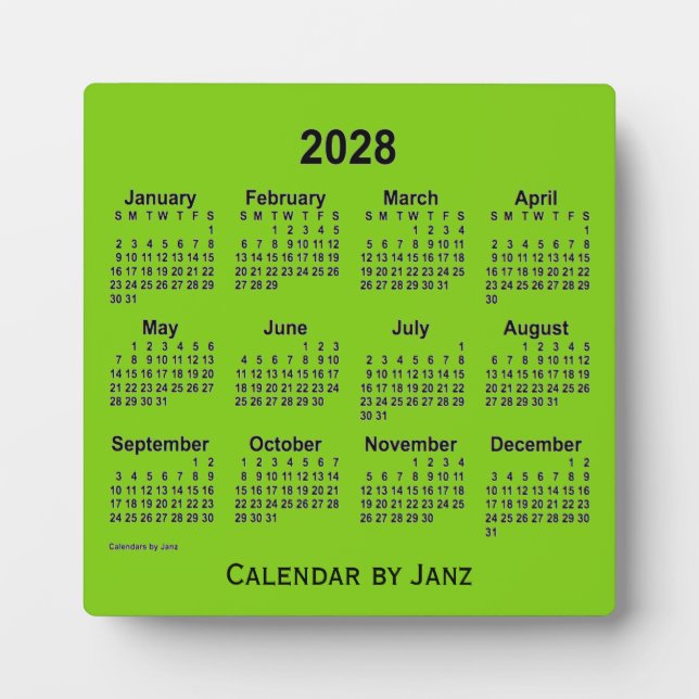 2028 Yellow Green Desk Calendar by Janz Plaque (Front)