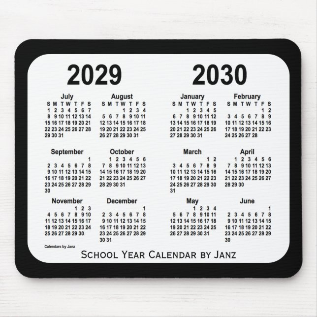 2029-2030 Black and White  School Calendar by Janz Mouse Pad (Front)