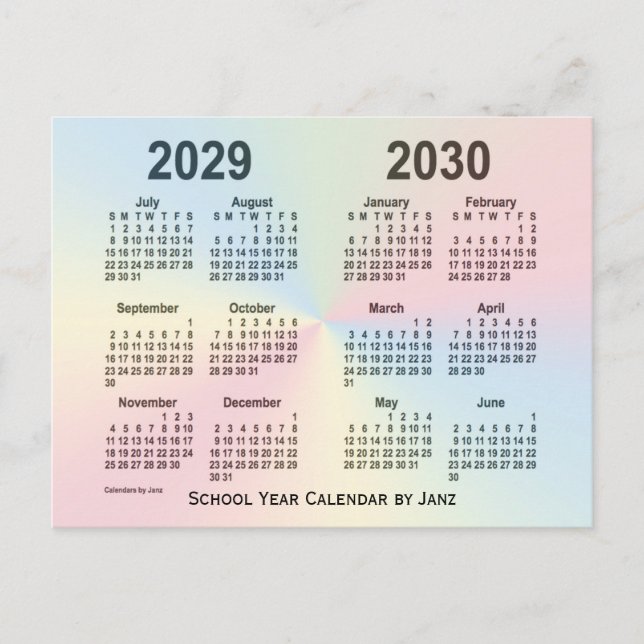 2029-2030 Rainbow Cloud School Calendar by Janz Postcard (Front)
