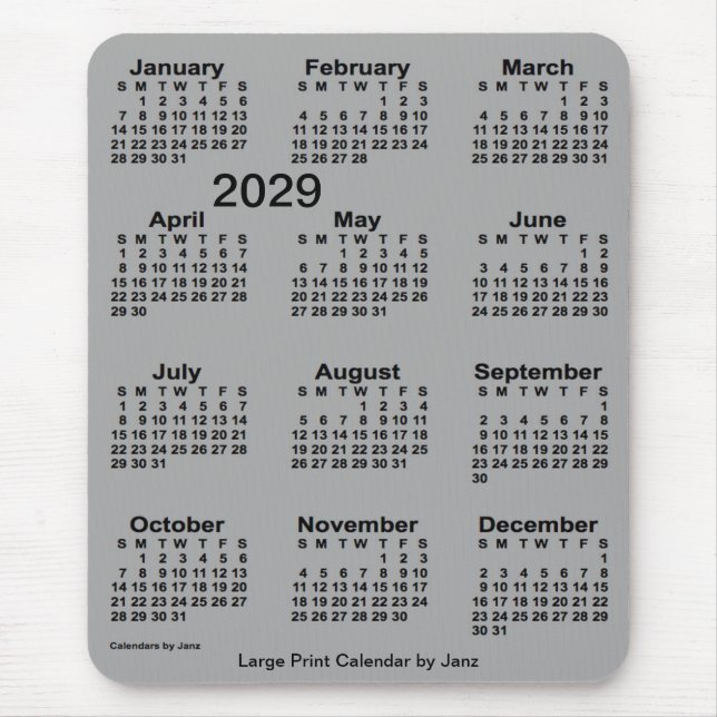 2029 Battleship Grey Large Print Calendar by Janz Mouse Pad (Front)