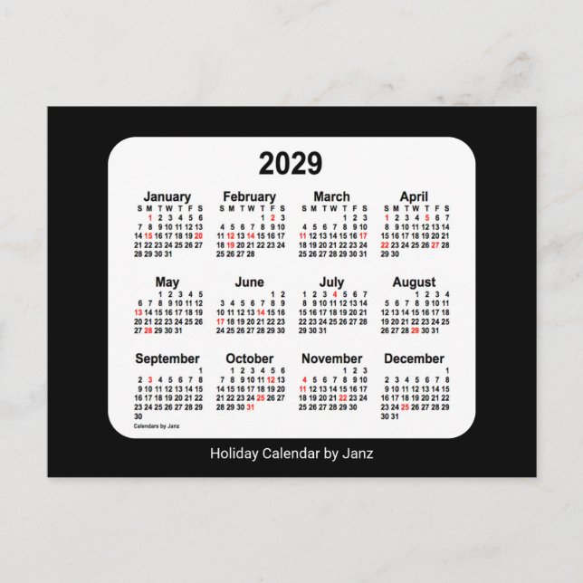 2029 Black Holiday Mini Calendar by Janz Postcard (Front)