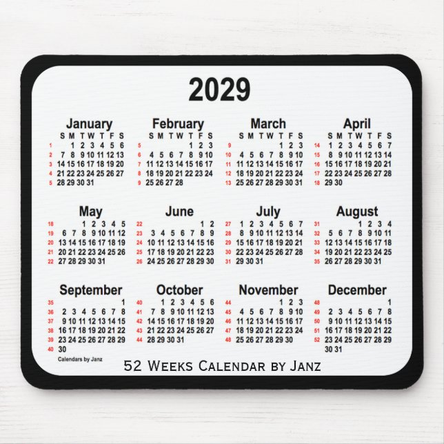 2029 Black Two Tone 52 Weeks Calendar by Janz Mouse Pad (Front)