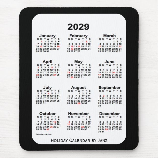 2029 Holiday Two Tone Black Calendar by Janz Mouse Pad (Front)