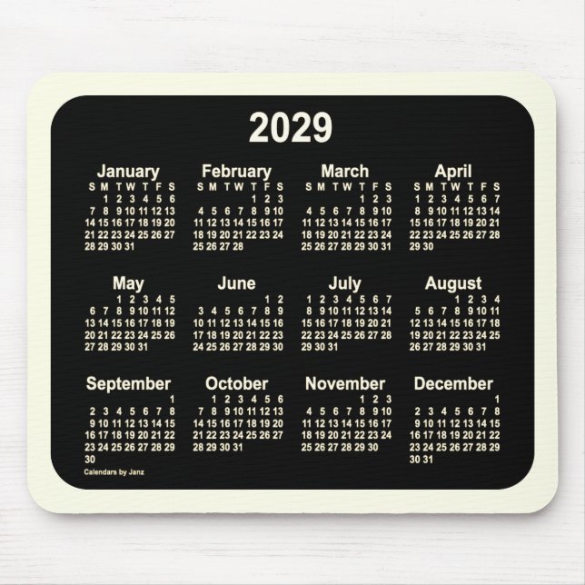 2029 Neon Sepia Calendar by Janz Two Tone Mouse Pad (Front)