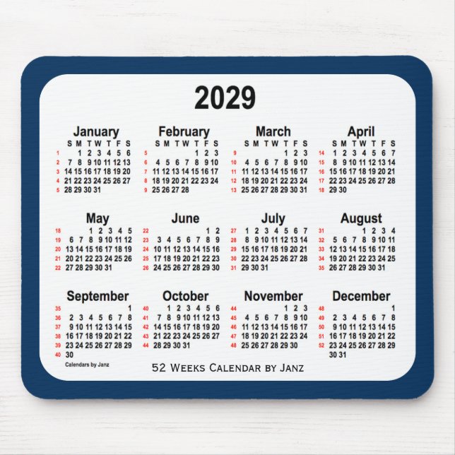 2029 Police Box Blue 52 Weeks Calendar by Janz Mouse Pad (Front)