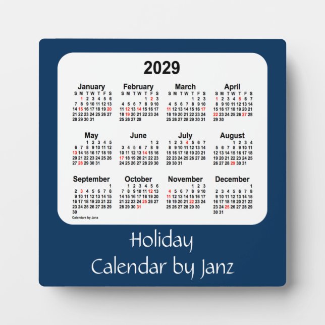 2029 Police Box Blue Holiday Calendar by Janz Plaque (Front)