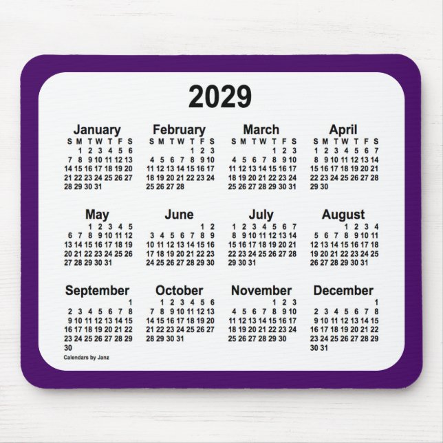2029 Purple and White Calendar by Janz Two Tone Mouse Pad (Front)