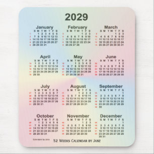 2029 Rainbow Cloud 52 Week Calendar by Janz Mouse Pad