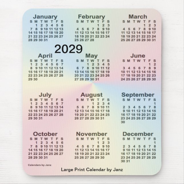2029 Rainbow Cloud Large Print Calendar by Janz Mouse Pad (Front)
