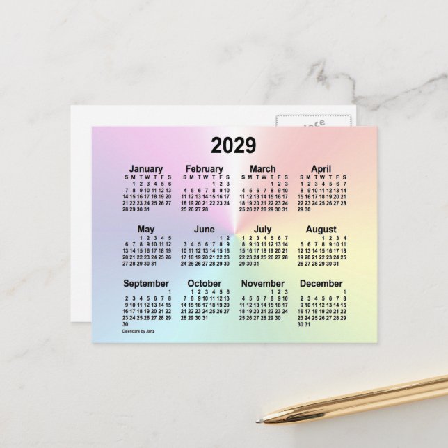 2029 Rainbow Cloud Mini Calendar by Janz Postcard (Front/Back In Situ)