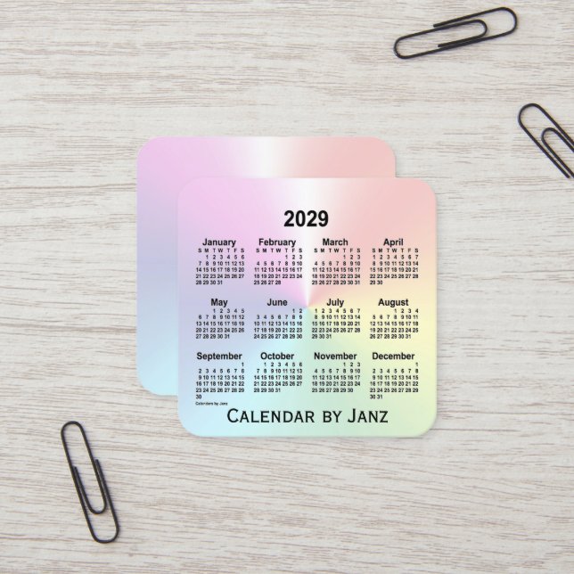 2029 Rainbow Shimmer Calendar by Janz Square Business Card (Front/Back In Situ)
