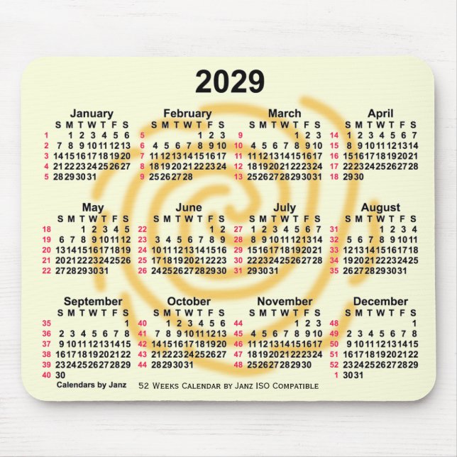 2029 Sunny Days 52 Weeks ISO Calendar by Janz Mouse Pad (Front)