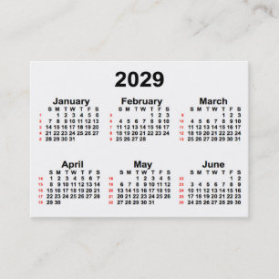 2029 White 52 Week Calendar by Janz Business Cards