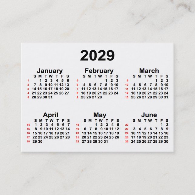 2029 White 52 Week Calendar by Janz Business Cards (Front)