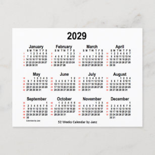 2029 White 52 Weeks Calendar by Janz Postcard