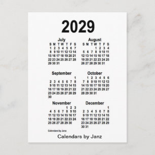 2029 White 6 Month Mini Calendar by Janz Postcard