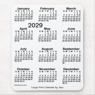 2029 White Large Print Calendar by Janz Mouse Pad