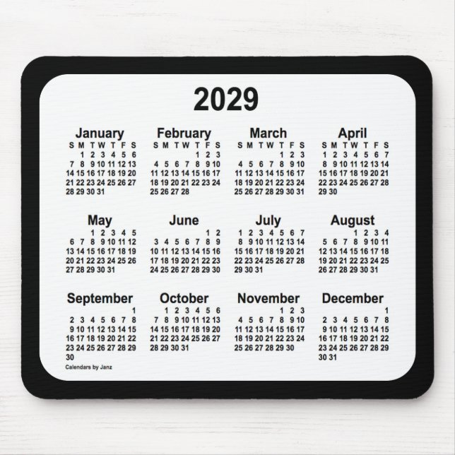 2029 White on Black Calendar by Janz Two Tone Mouse Pad (Front)