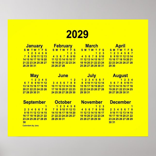 2029 Yellow Calendar by Janz Print (Front)