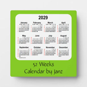 2029 Yellow Green 52 Weeks Calendar by Janz Plaque