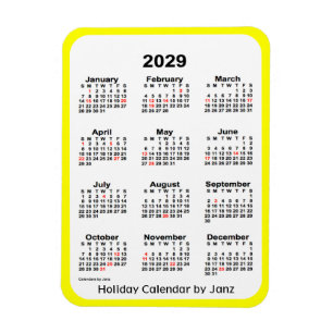 2029 Yellow Holiday Calendar by Janz Magnet