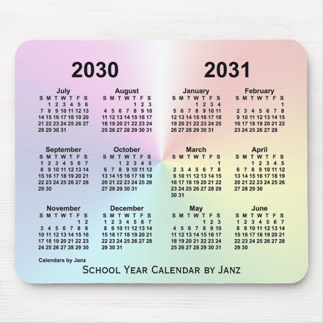 2030-2031 Rainbow Cloud School Calendar by Janz Mouse Pad (Front)