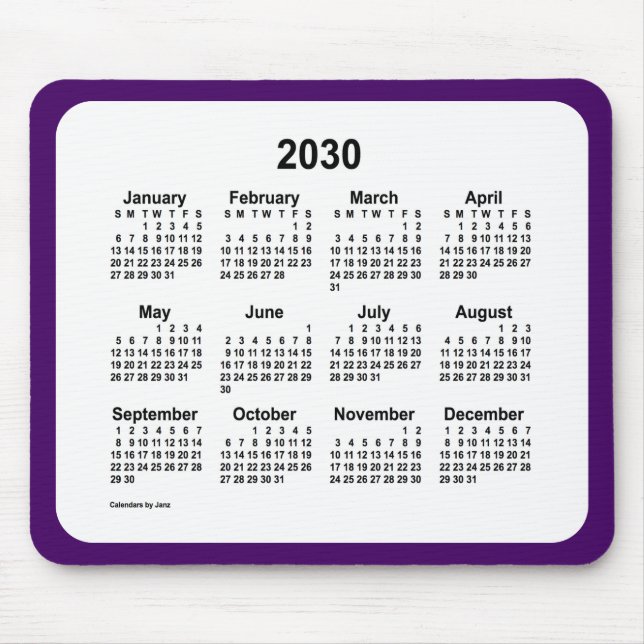 2030 Purple and White Calendar by Janz Two Tone Mouse Pad (Front)