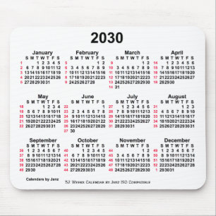 2030 White 52 Weeks ISO Calendar by Janz Mouse Pad
