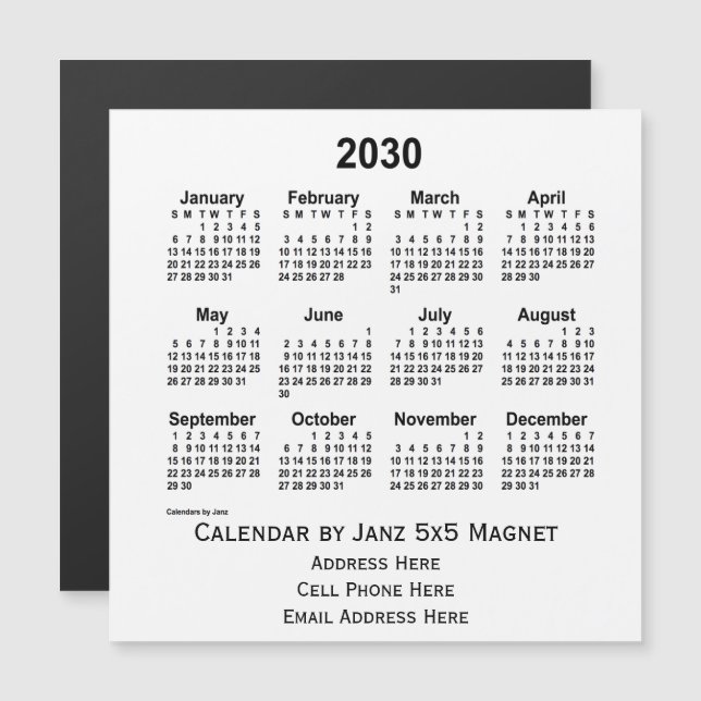 2030 White Business Calendar by Janz 5x5 Magnet (Front/Back)