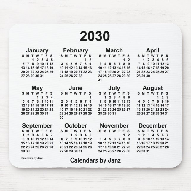 2030 White Calendar by Janz Mouse Pad (Front)