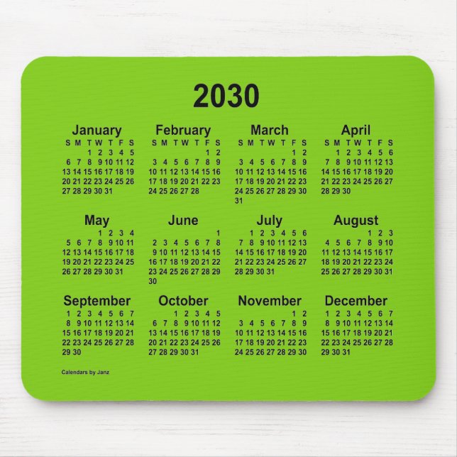 2030 Yellow Green Calendar by Janz Mouse Pad (Front)