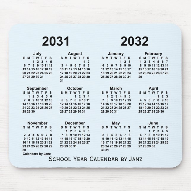 2031-2032 Alice Blue School Year Calendar by Janz Mouse Pad (Front)