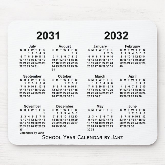 2031-2032 White School Year Calendar by Janz Mouse Pad (Front)