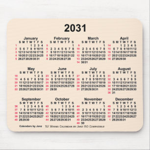 2031 Antique White 52 Weeks ISO Calendar by Janz Mouse Pad