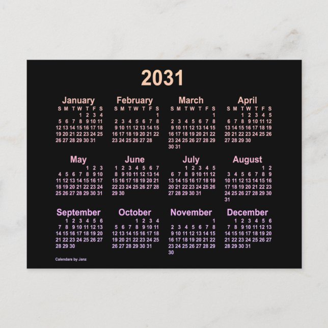 2031 Neon Ipanema Mini Calendar by Janz Postcard (Front)