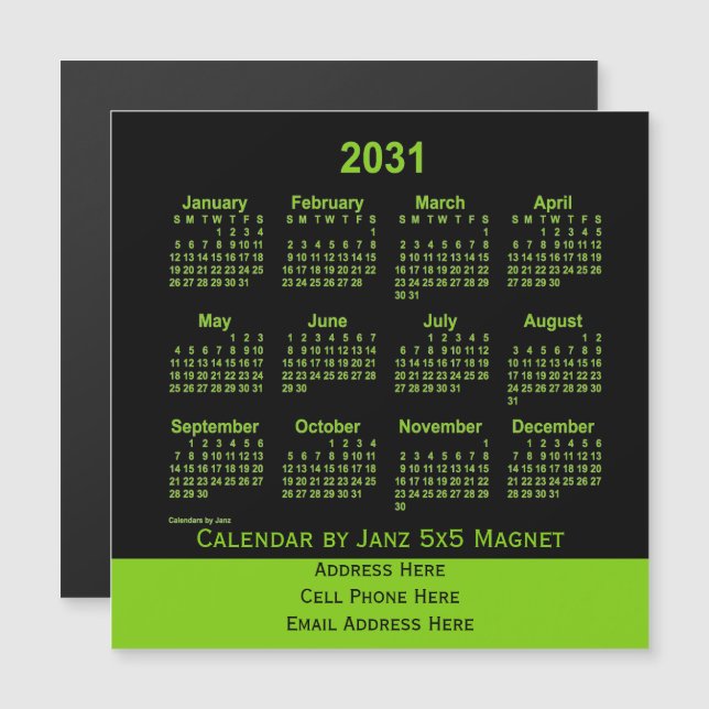 2031 Neon Yellow Green Business Calendar by Janz (Front/Back)