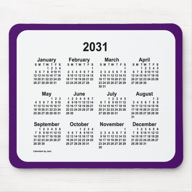 2031 Purple and White Calendar by Janz Two Tone Mouse Pad (Front)