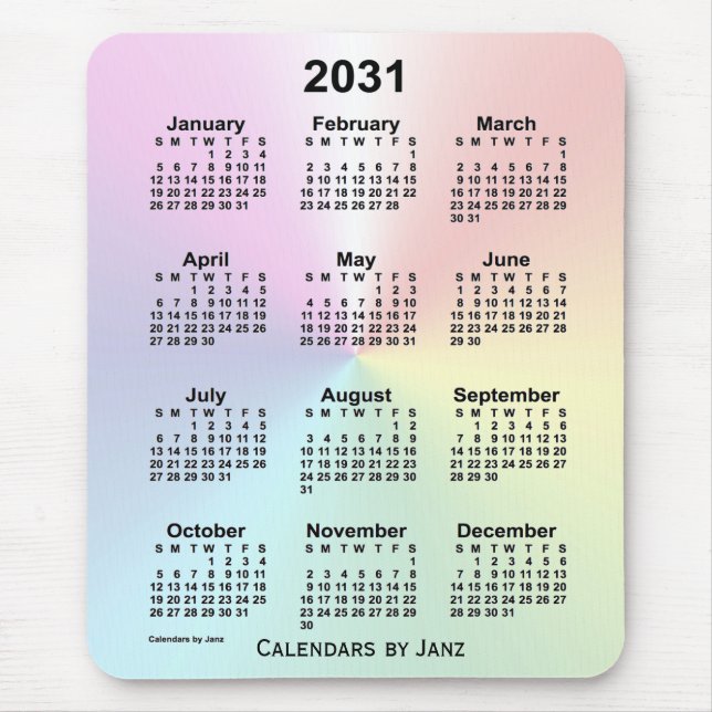 2031 Rainbow Cloud Calendar by Janz Mouse Pad (Front)