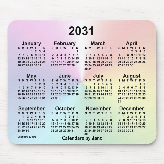 2031 Rainbow Cloud Calendar by Janz Mouse Pad (Front)