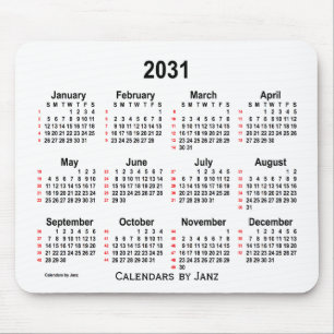 2031 White 52 Weeks Calendar by Janz Mouse Pad