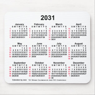 2031 White 52 Weeks ISO Calendar by Janz Mouse Pad