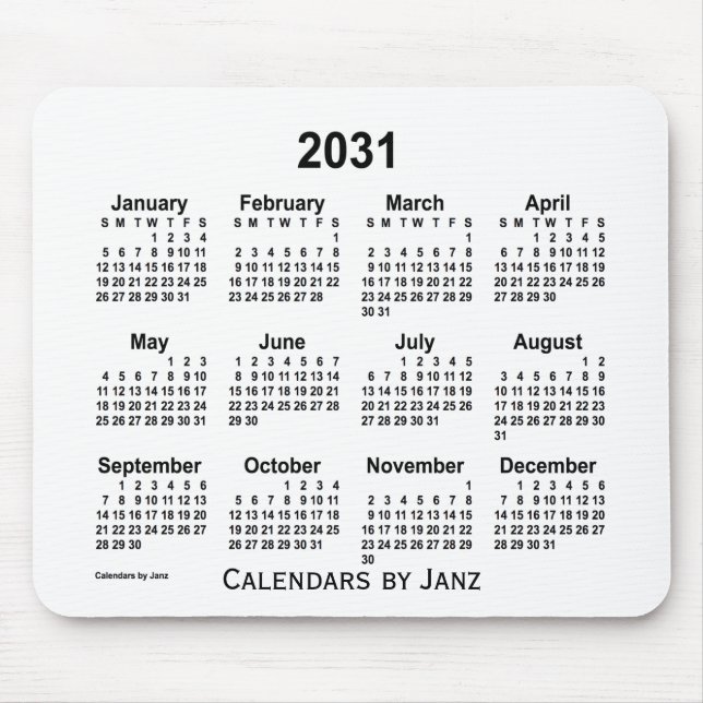 2031 White Calendar by Janz Mouse Pad (Front)