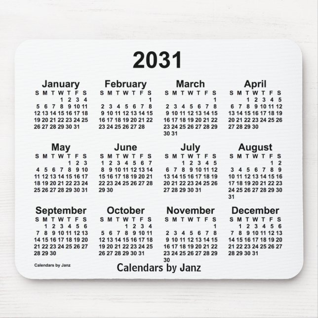 2031 White Calendar by Janz Mouse Pad (Front)