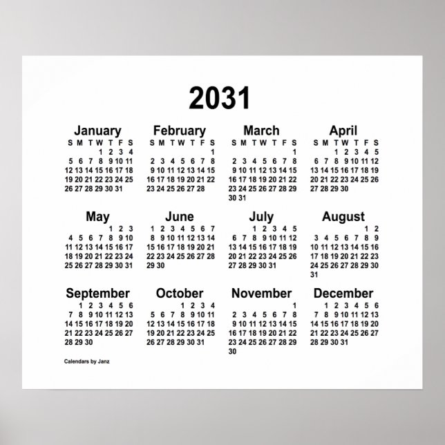 2031 White Calendar by Janz Print (Front)