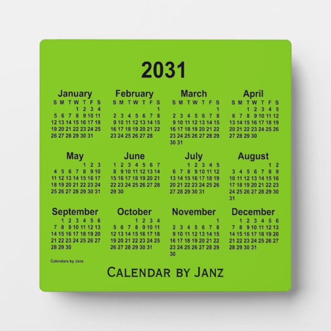 2031 Yellow Green Desk Calendar by Janz Plaque (Front)