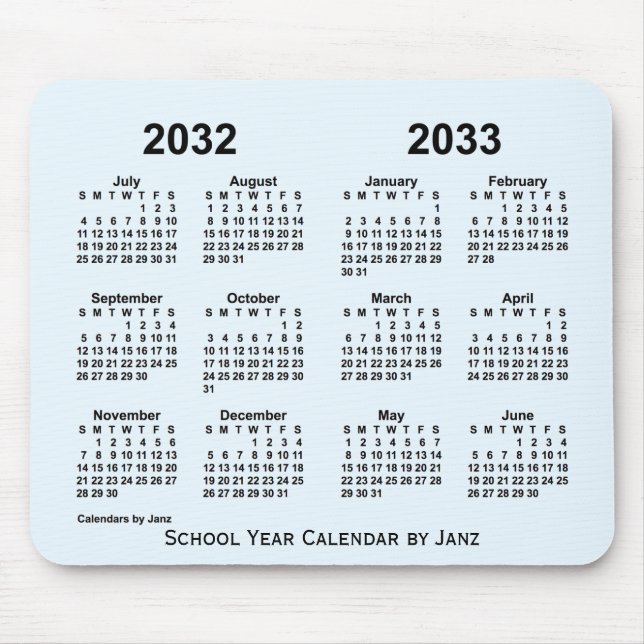 2032-2033 Alice Blue School Year Calendar by Janz Mouse Pad (Front)